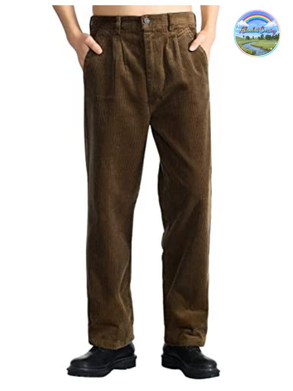 Men's 100% Cotton Corduroy Pants Straight Leg Pleated Trousers